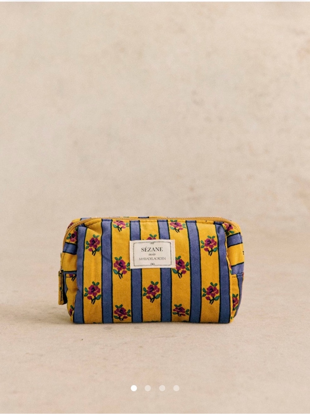 Sézane Yellow and Blue Striped Floral Cosmetic Pouch